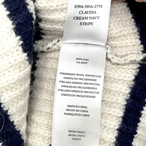 Rails Claudia Cream Navy Stripe Cashmere Wool Mock Neck Sweater Womens XS - Picture 11 of 12